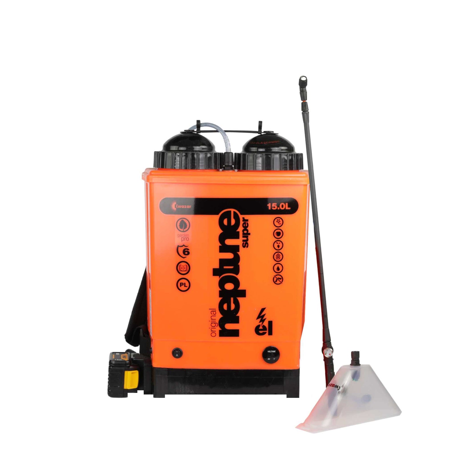 Kwazar Neptune Commercial Battery Powered Backpack Sprayer w/ Gauge 15L Electric DeWalt/Milwaukee (Battery not included)