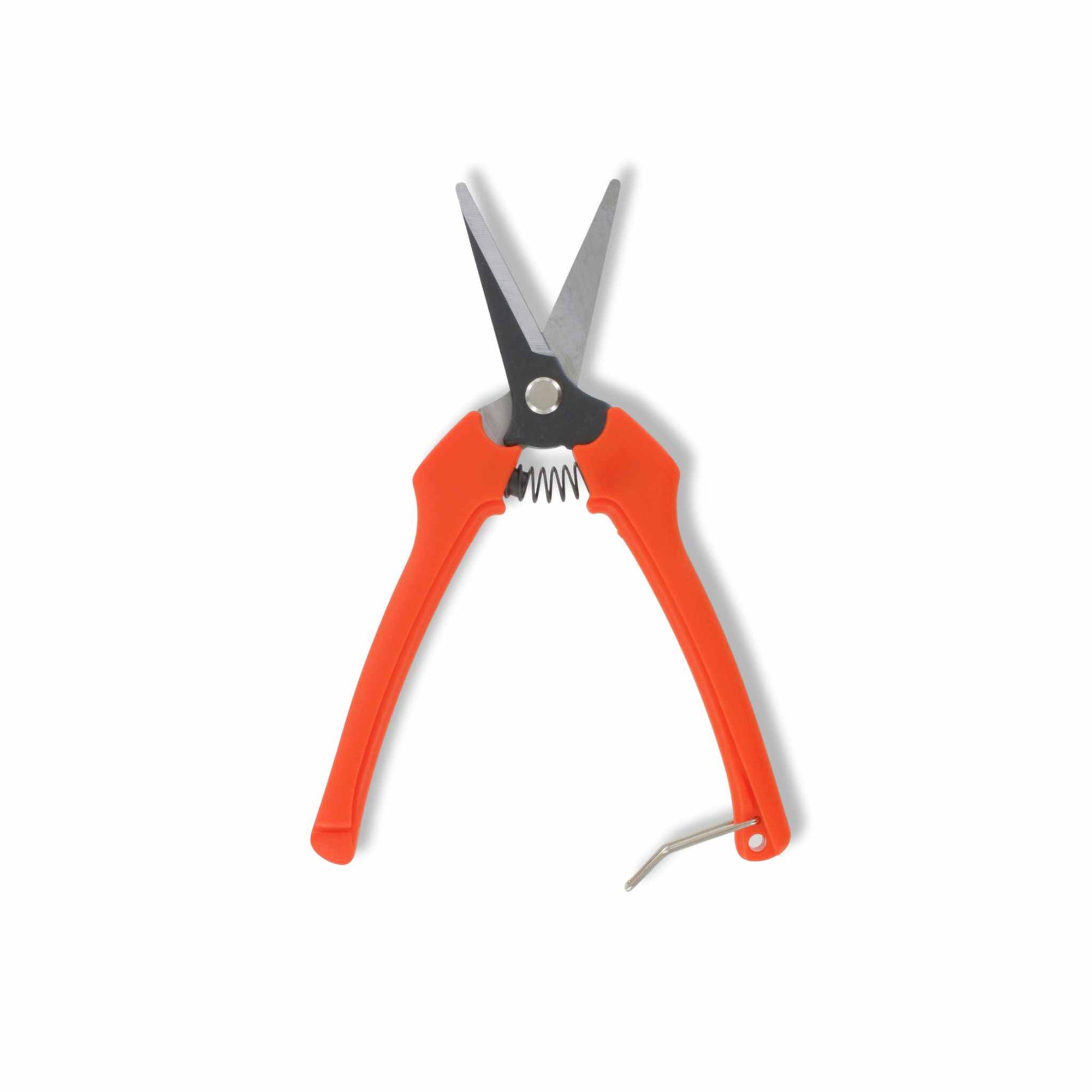 Straight Blade Metallo Pruner K-0040 in open position with safety clip unlocked.